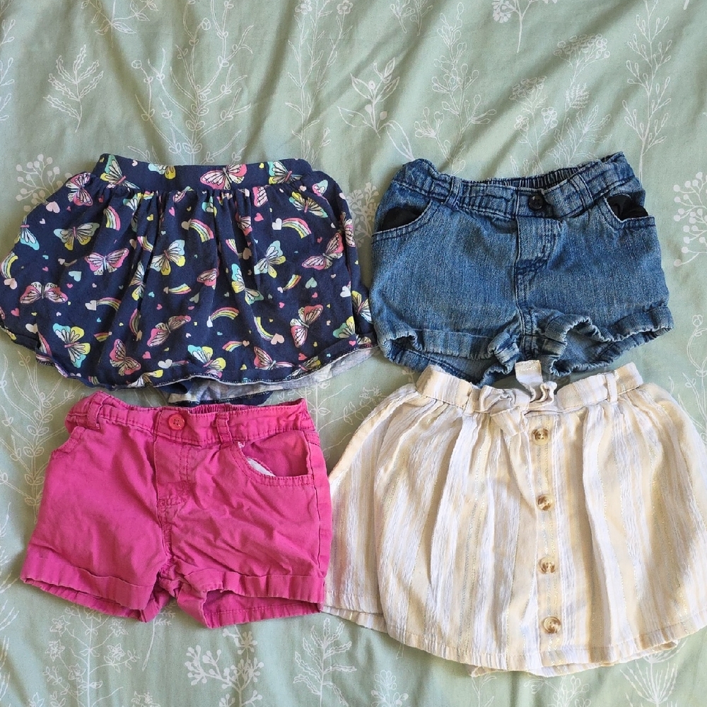Butterfly Print, Denim, Pink, and Striped Kids Shorts Set